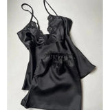 6-Piece Long Slit Silk Nighty Set in Black – Luxurious Nightwear for Women