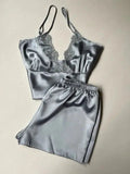 6-Piece Long Slit Silk Nighty Set in Grey – Luxurious Nightwear for Women
