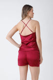 Burgundy Satin 6-Piece Nightgown & Dressing Gown Set with Guipure Lace Details