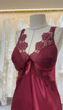 Turkish Style Maroon Bridal Long Silk Nighty Gown